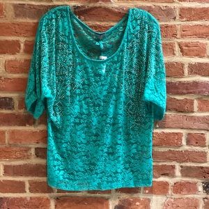 Charlotte Russe Aqua Lace Dolman Top